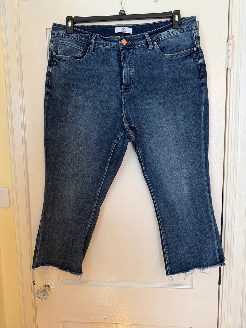 Dark Blue Cropped Jeans with Raw Hem